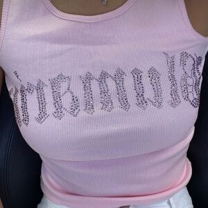 Blumarine Cotton Jersey Ribbed Embellished Tank Top large
